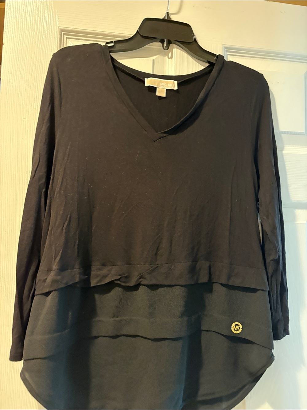Michael Kors Black Layered V-Neck Tunic Top